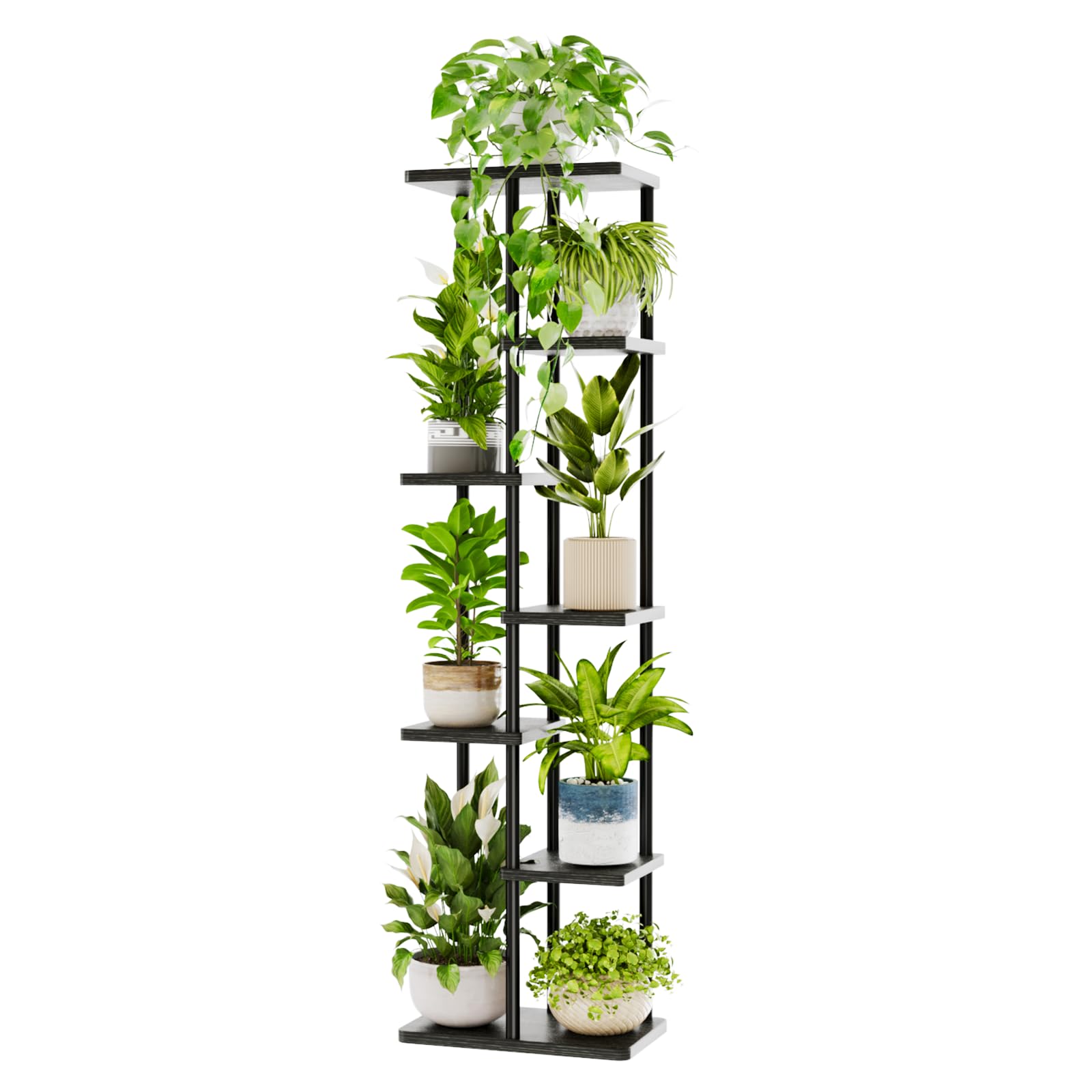 Bamworld tall plant stand corner 7-tier black for space-saving indoor display.