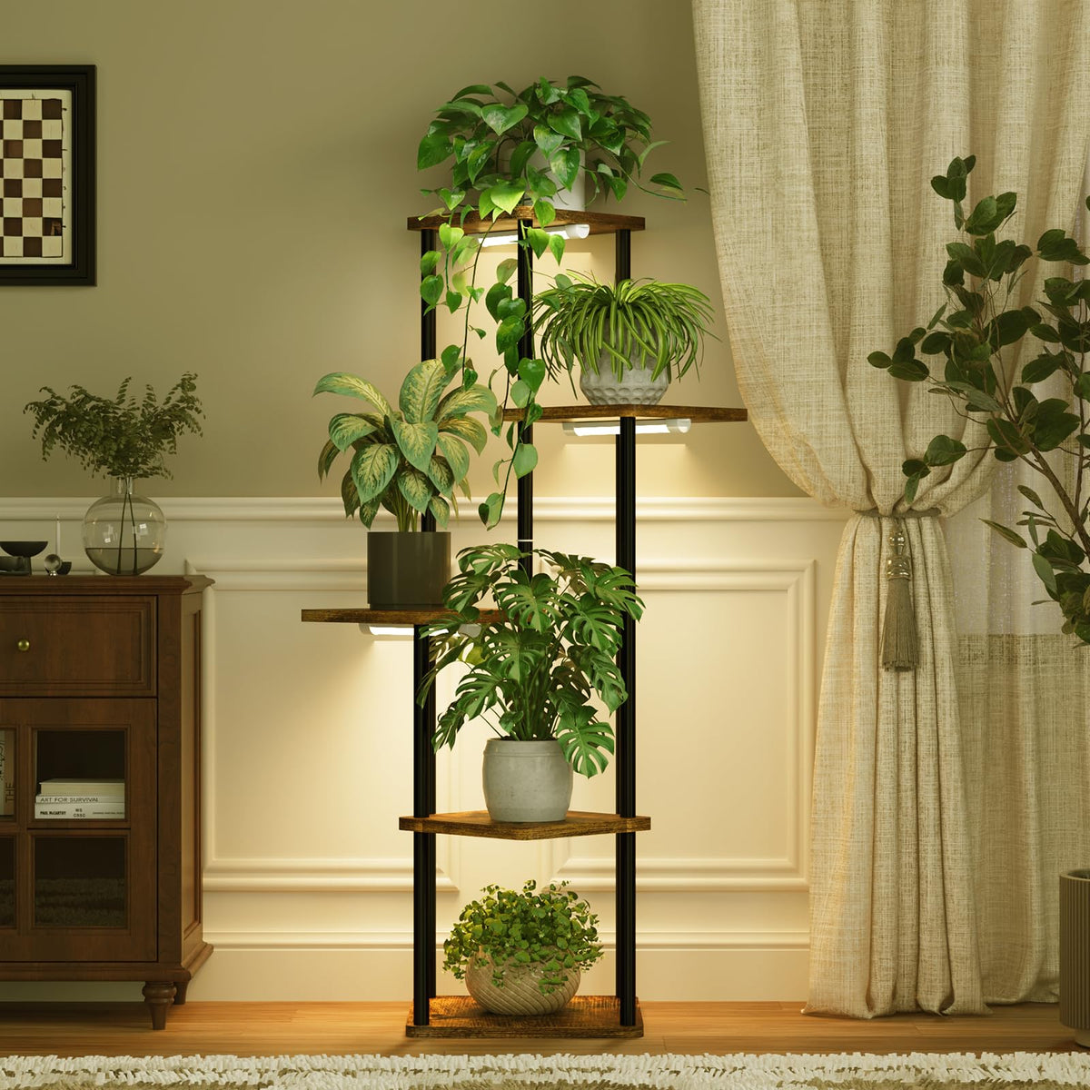 Bamworld tall plant stand with grow light supporting healthy indoor seedlings