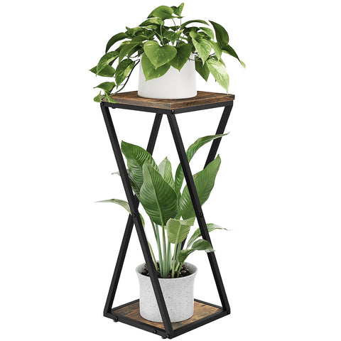 Bamworld tall plant stand with two tiers in brown, ideal for corner display.