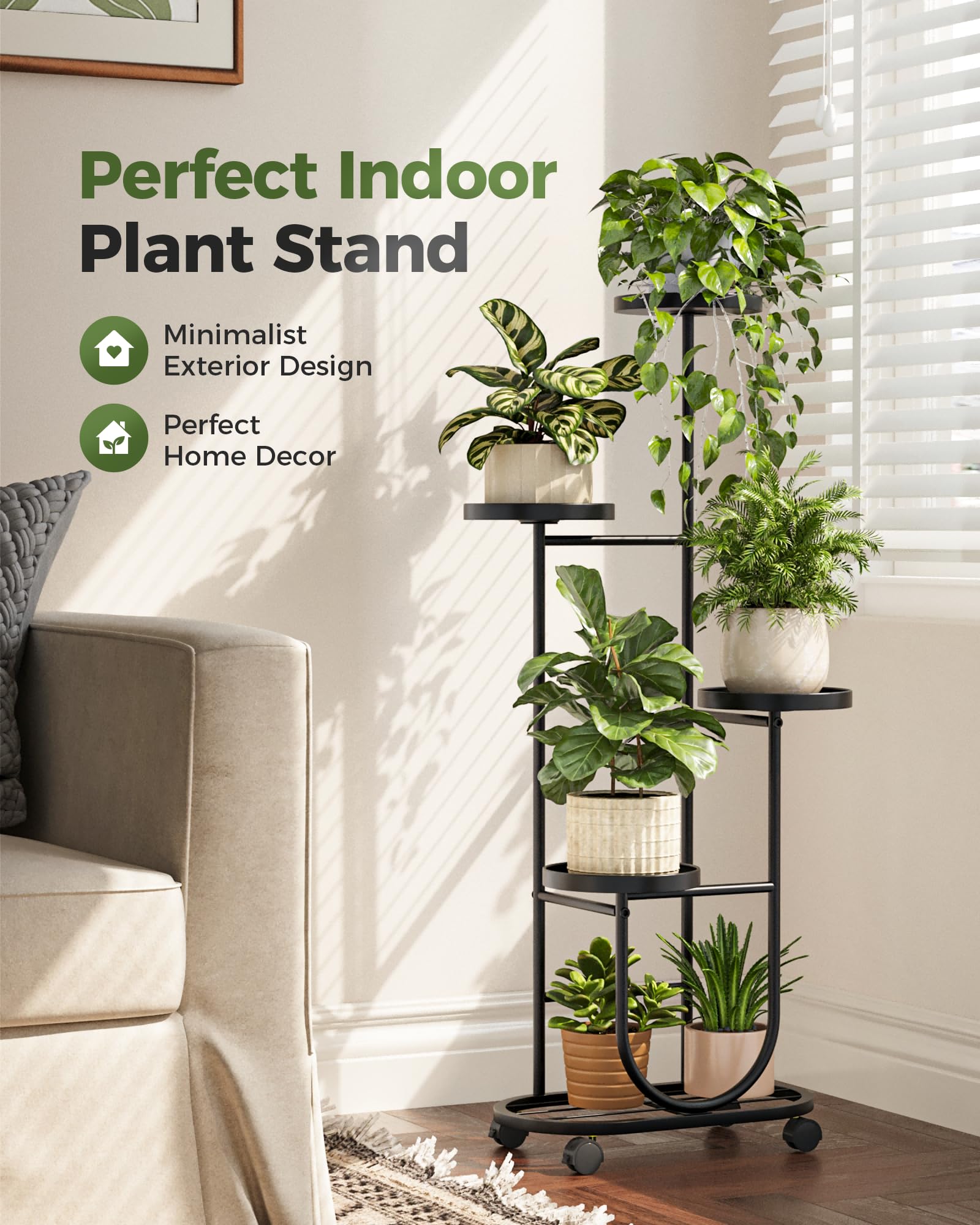 Bamworld tall plant stand wheels enables easy rearrangement across rooms