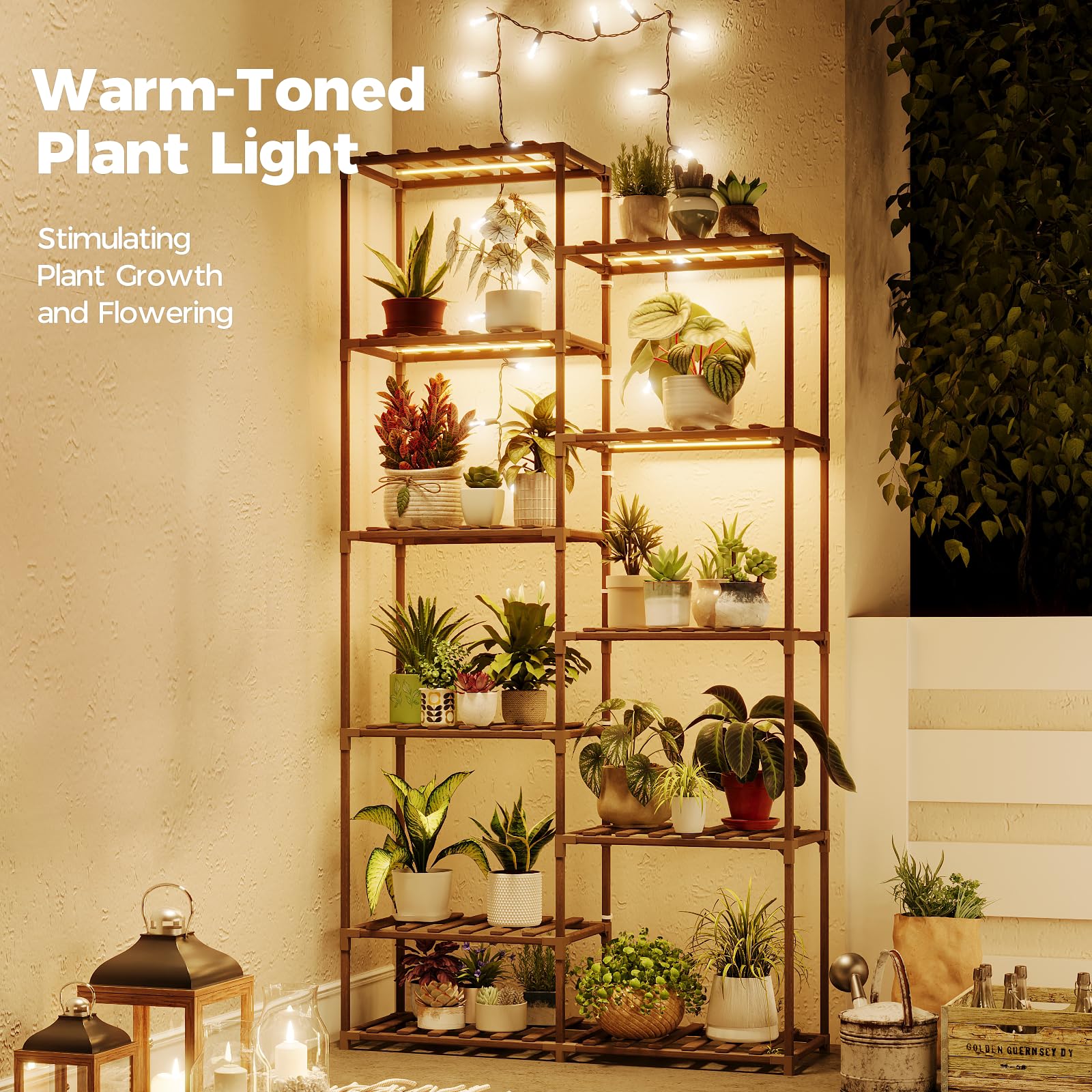 Bamworld tall plant stand wood finish adds natural warmth to any living space.