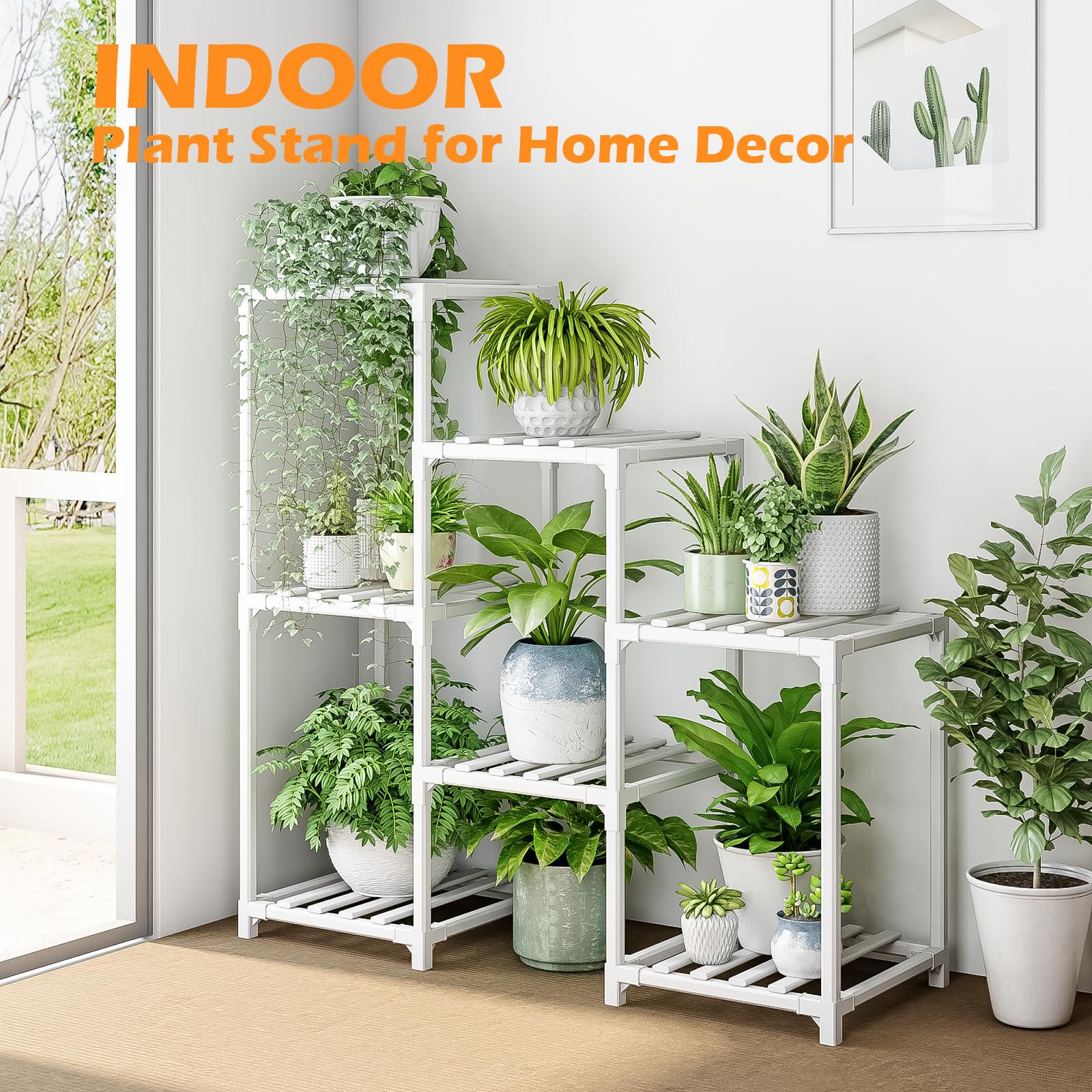 Bamworld three-tier ladder rack holds multiple pots for versatile decor.