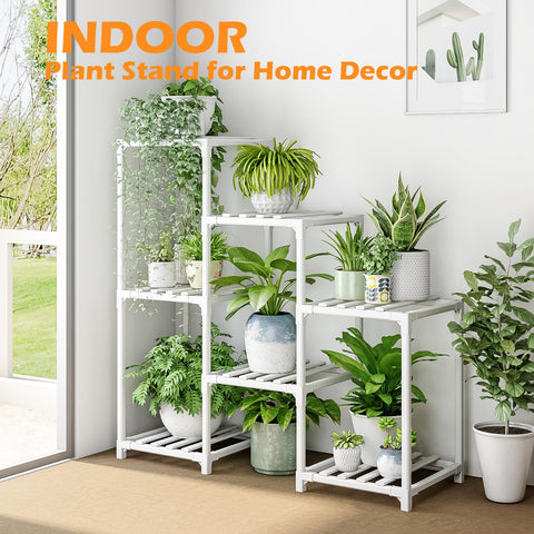 Bamworld three-tier ladder rack holds multiple pots for versatile decor.