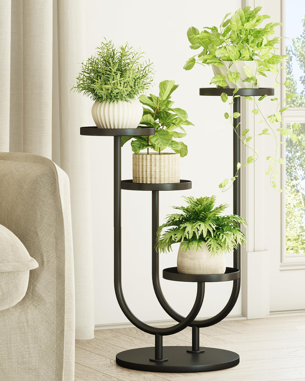 Bamworld Upgraded Outdoor Plant Stand with four pots for balcony display and corner fit