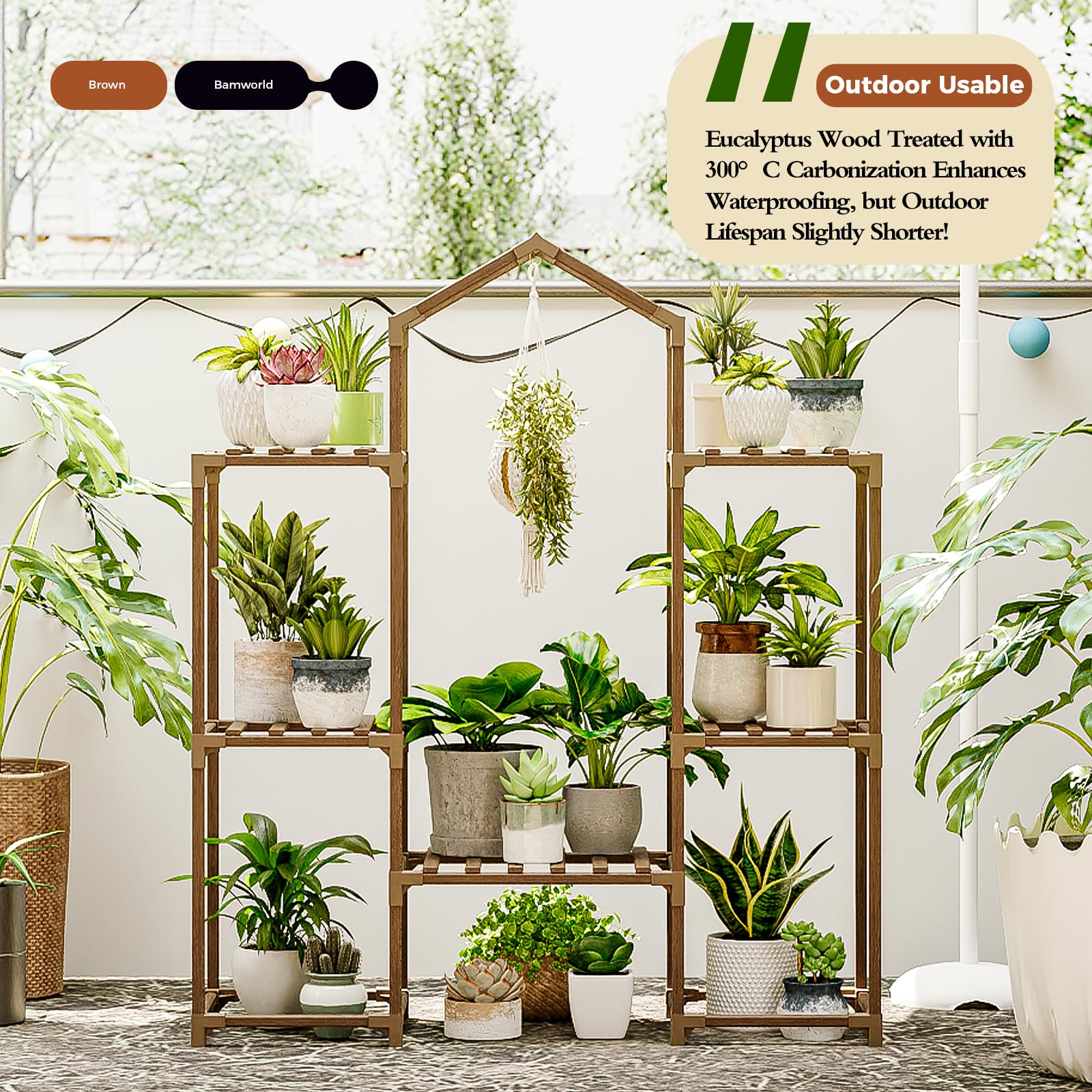 Bamworld versatile boho plant rack doubles as chic storage for small items.