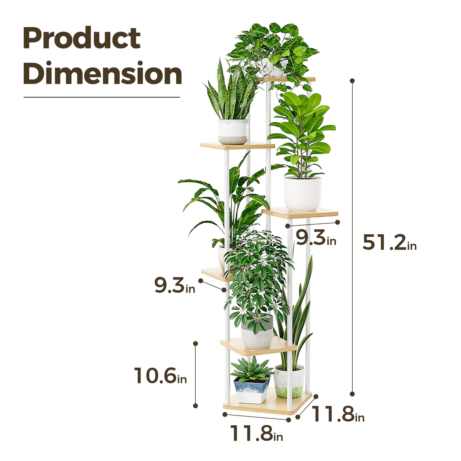Bamworld white 6-tier plant stand close-up finish reveals metal construction