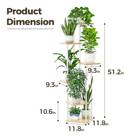 Bamworld white 6-tier plant stand close-up finish reveals metal construction