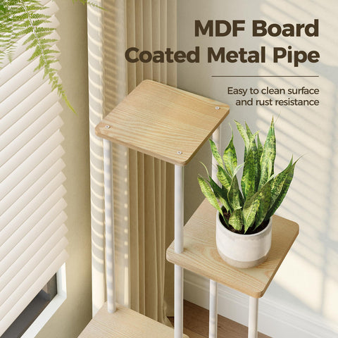 Bamworld white 6-tier plant stand with plants demonstrates versatile display