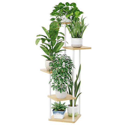 Bamworld White Plant Stand five-tier corner display for lush indoor greenery.