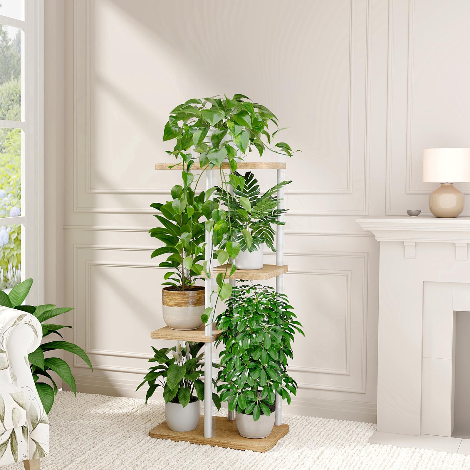 White Bamworld plant stand showcasing greenery and decor elegantly