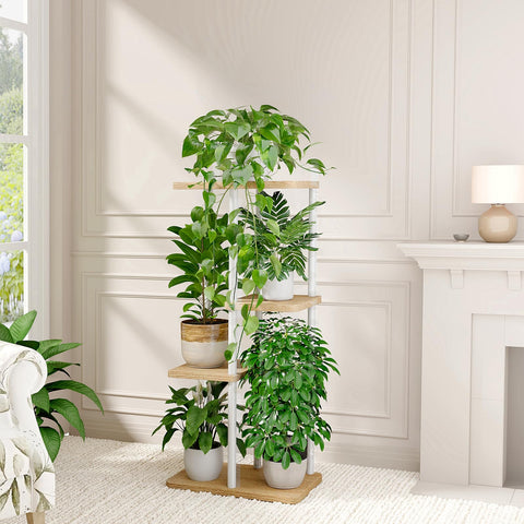 White Bamworld plant stand showcasing greenery and decor elegantly