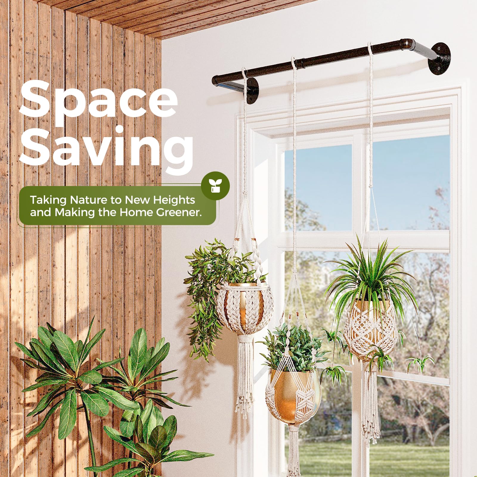 Bamworld hanging planter in window display showing space-saving setup