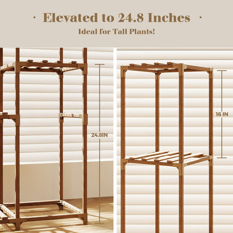 Bamworld wood plant shelf suitable for indoor and outdoor use.