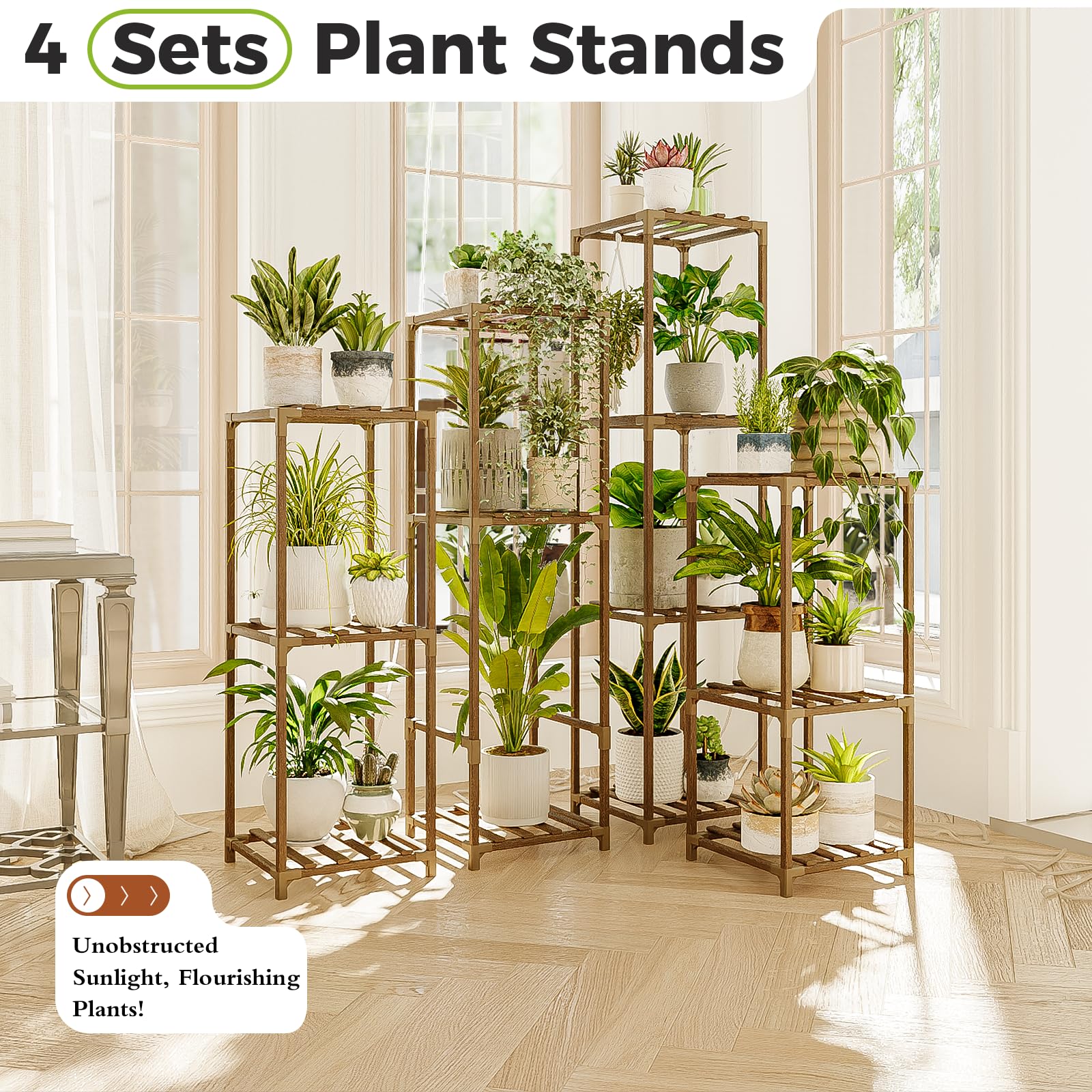 Bamworld wooden plant holder rack balcony garden highlights natural wood texture