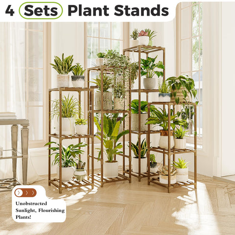 Bamworld wooden plant holder rack balcony garden highlights natural wood texture