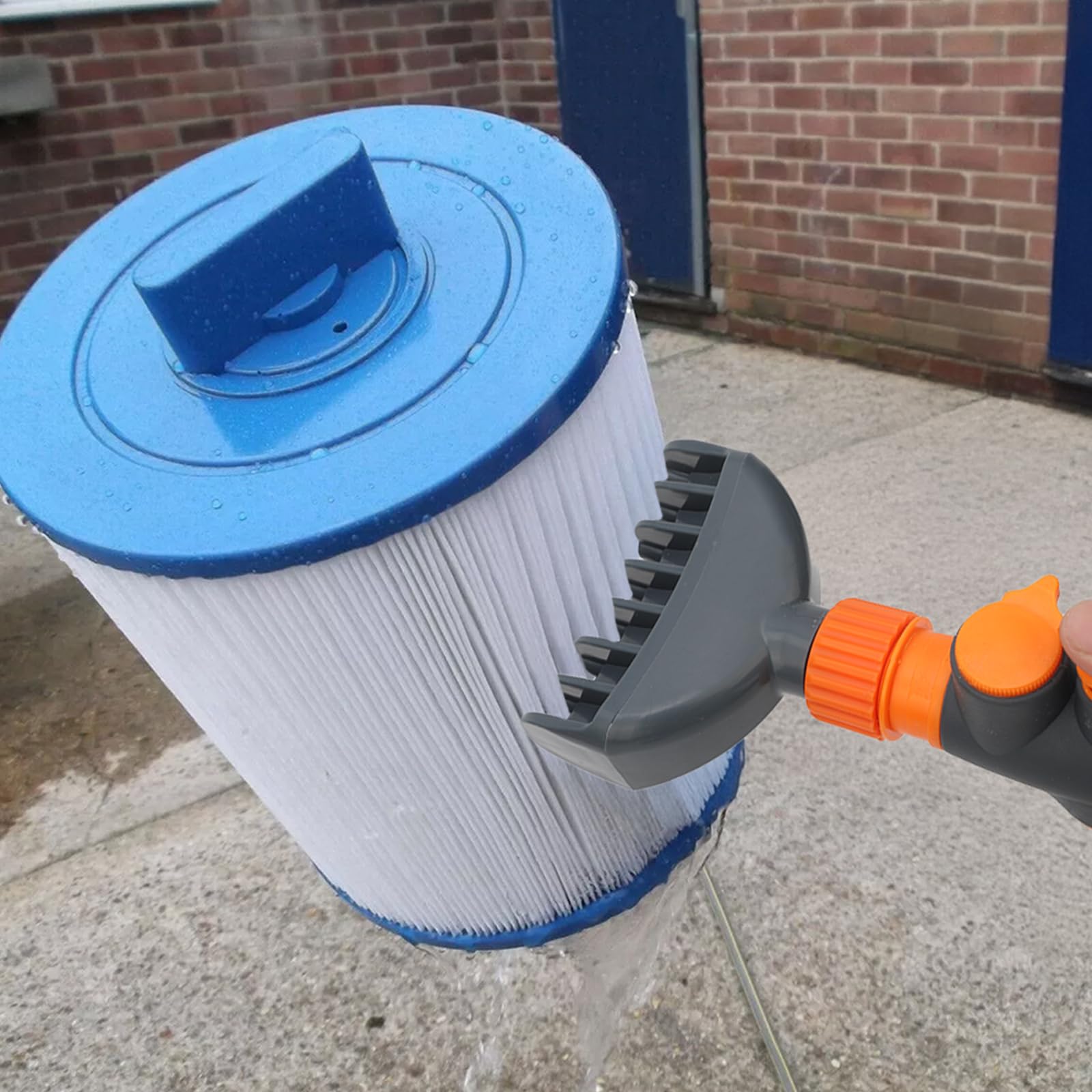 User using Banax cleaner during routine pool maintenance