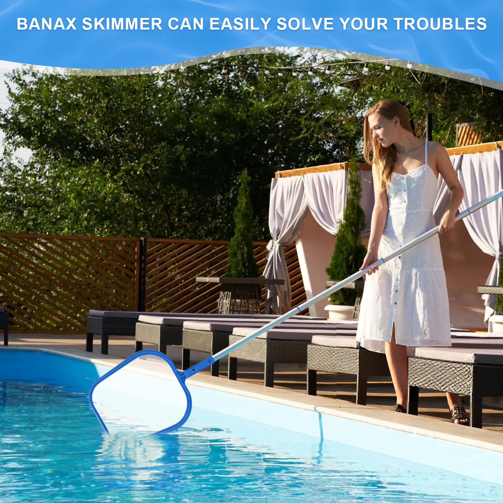 Banax nylon mesh pool net suitable for above-ground pools and spas.