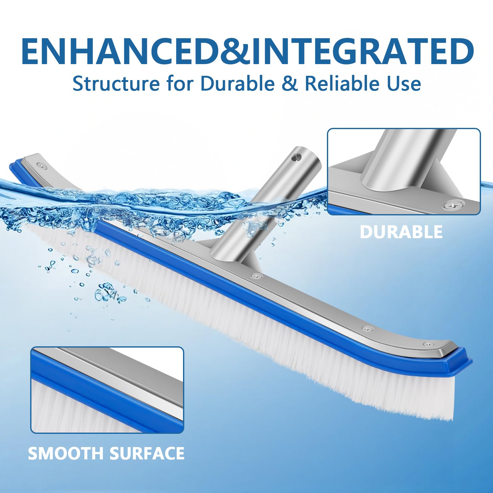 Banax pool brush head 175-inch-wide covers more pool surface, saving time.
