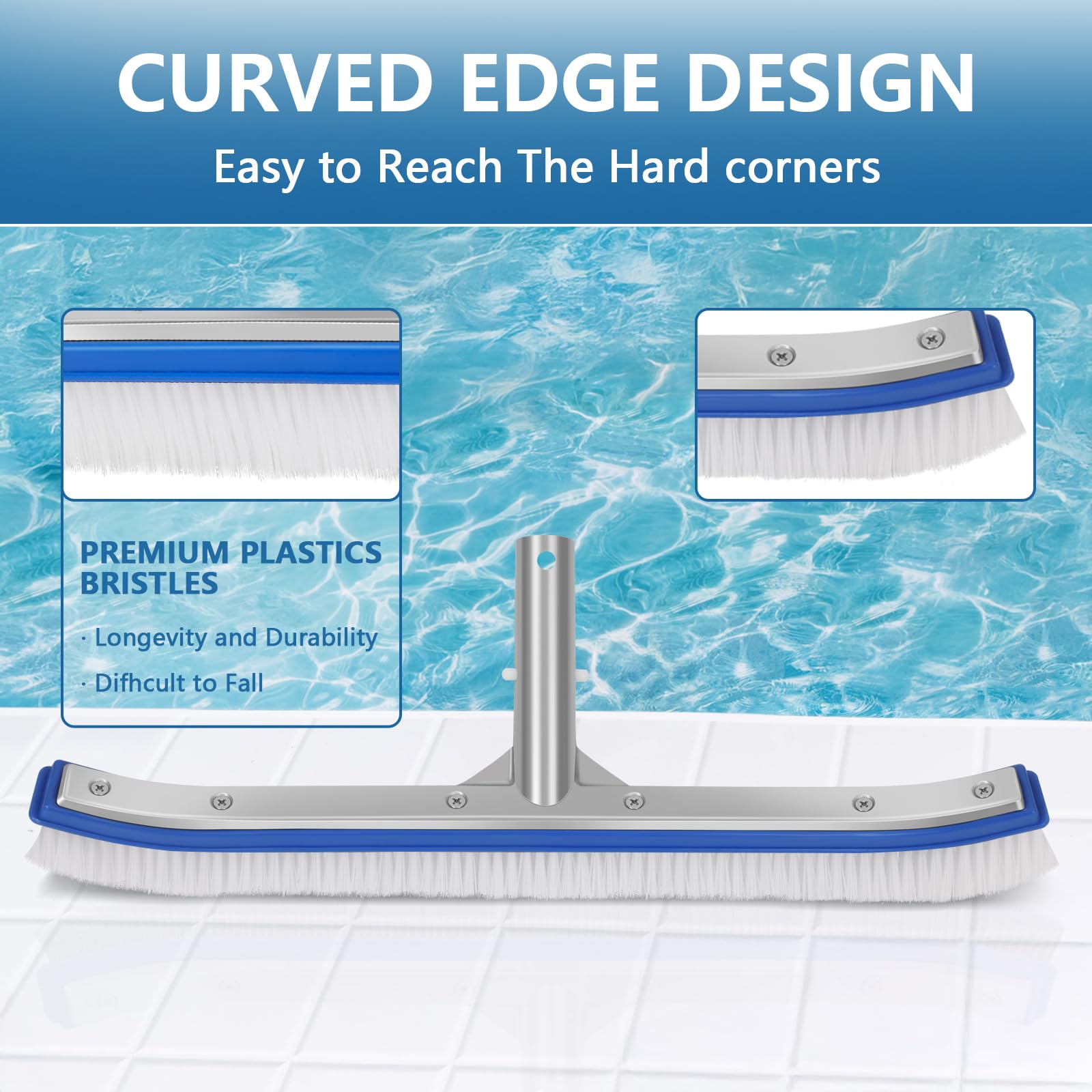 Banax pool brush head high-density-bristles scrub grime without shedding.