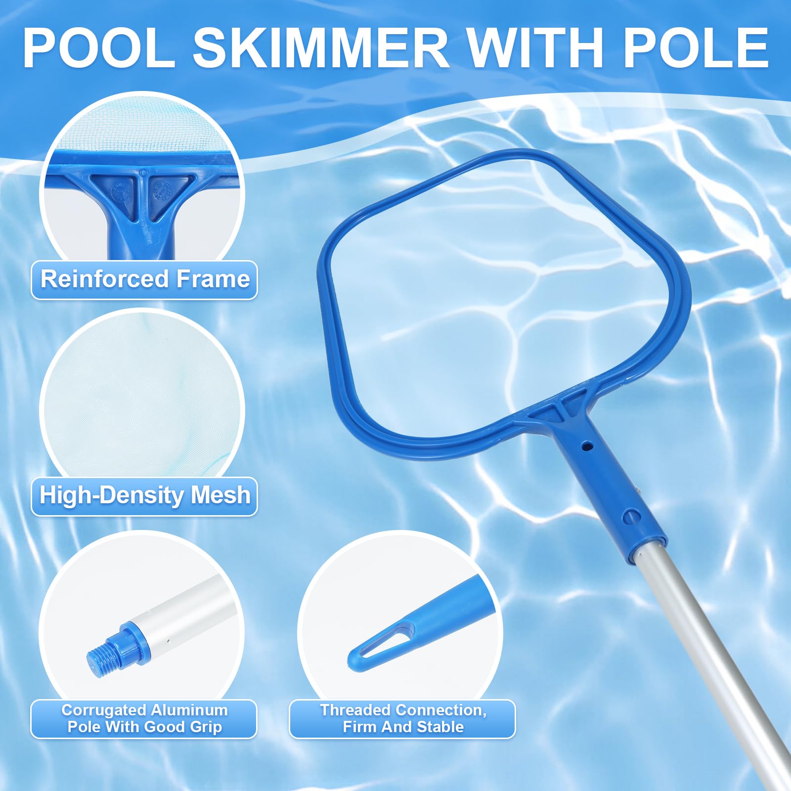 Banax skimmer net image highlights lightweight aluminum extension for easy reach.