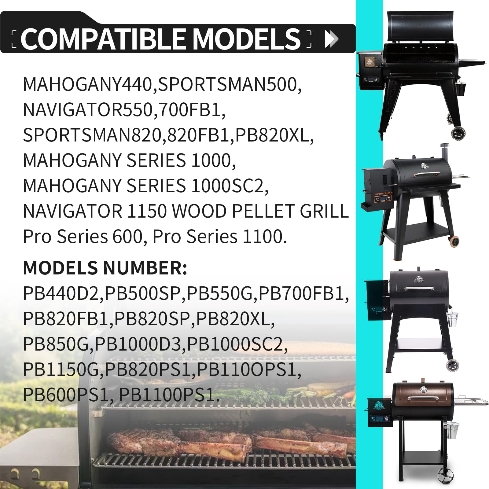 Banbitebq AC03P9 compatibility graphic highlighting Pit Boss series coverage