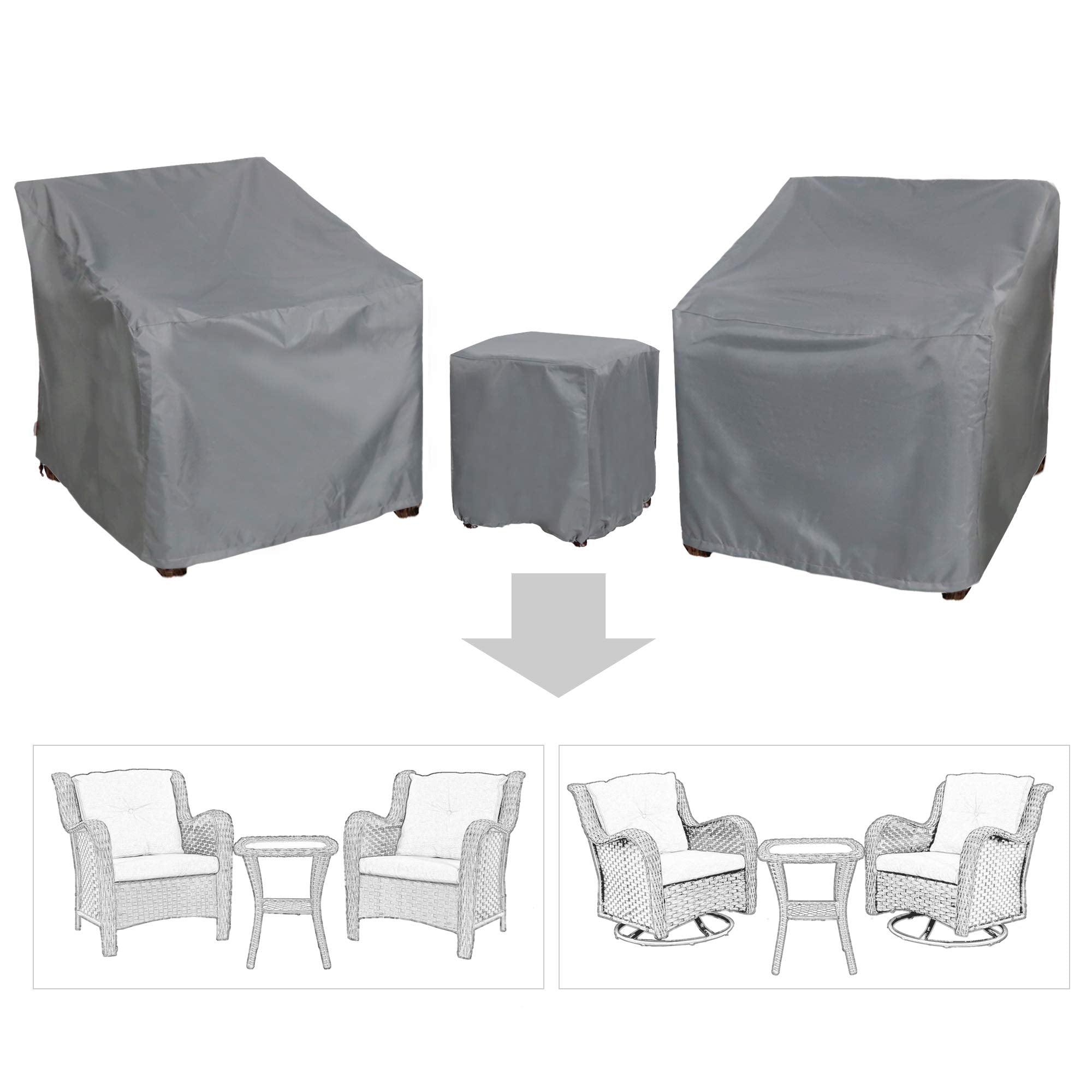 Baner Garden 3-piece patio bistro chair-front cover protects from rain and dust.