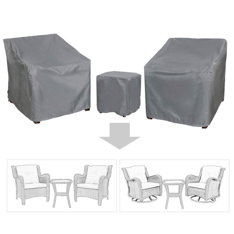 Baner Garden 3-piece patio bistro chair-front cover protects from rain and dust.