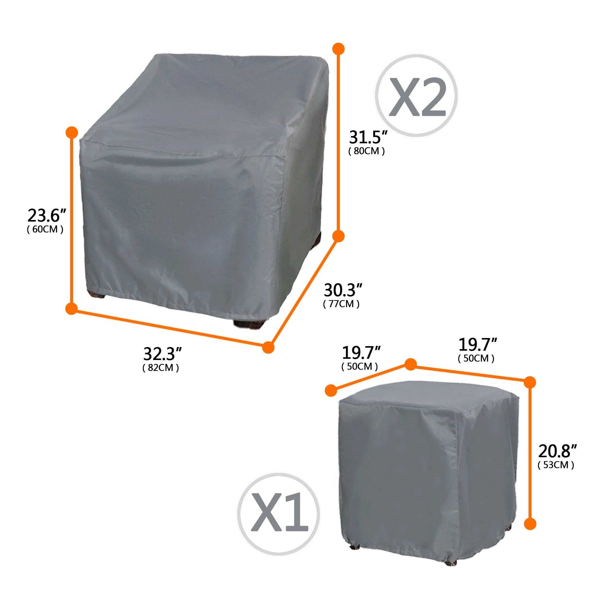 Baner Garden 3-piece patio bistro chair-side cover shields chairs from sun and debris.