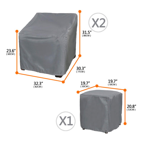 Baner Garden 3-piece patio bistro chair-side cover shields chairs from sun and debris.