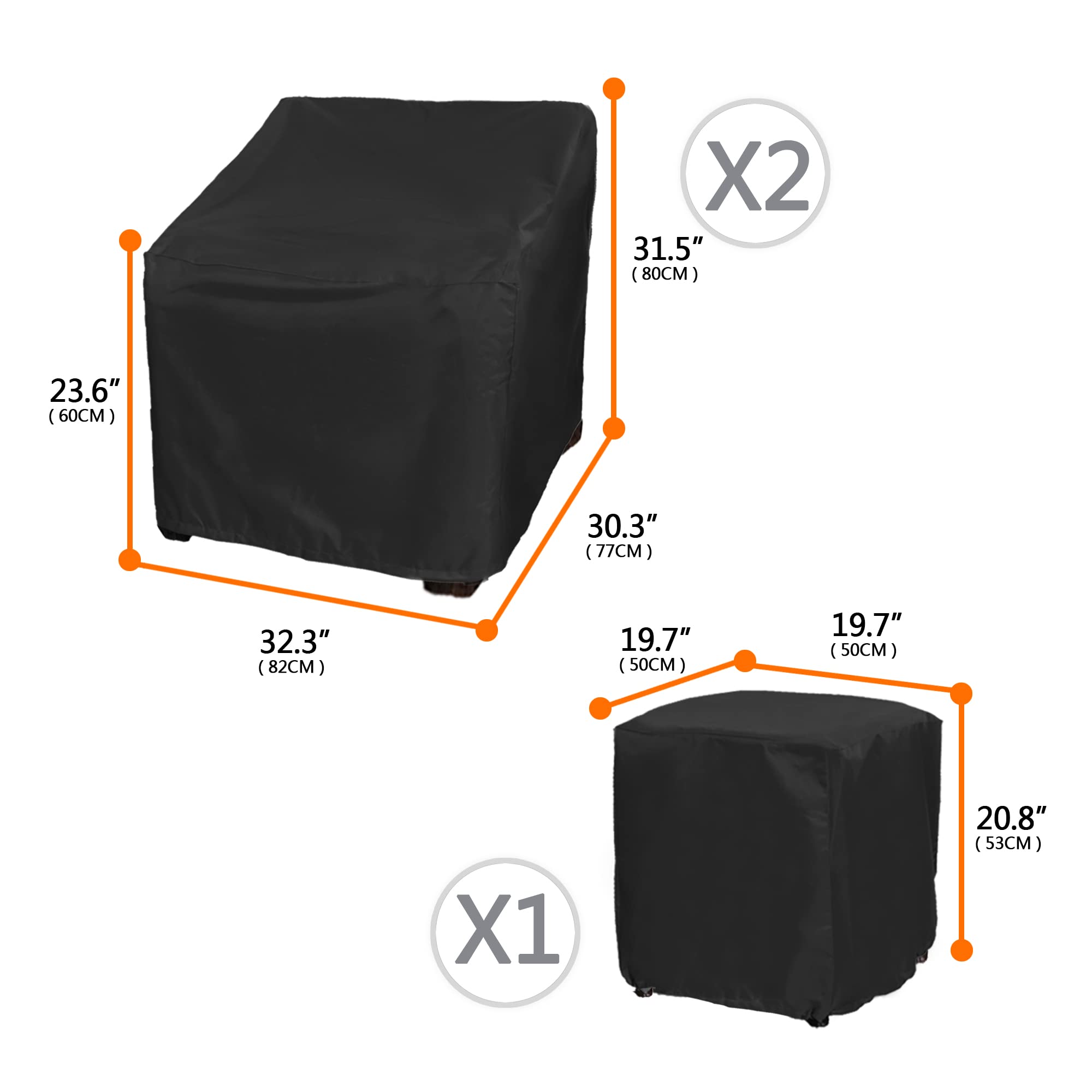Baner Garden chair cover shows fit-friendly dimensions for secure protection.