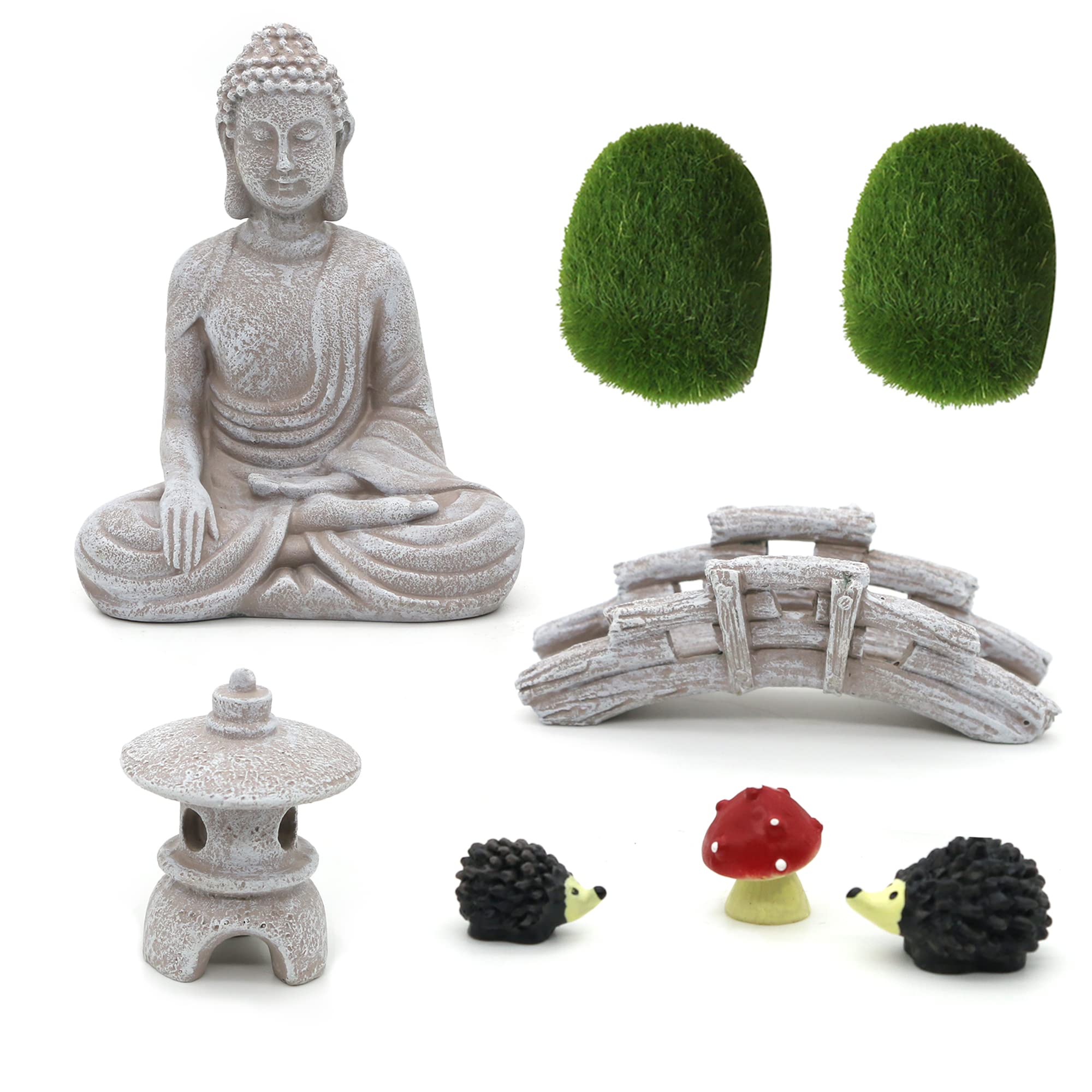 BangBangDa meditation Buddha statue enhances a peaceful tabletop zen garden.