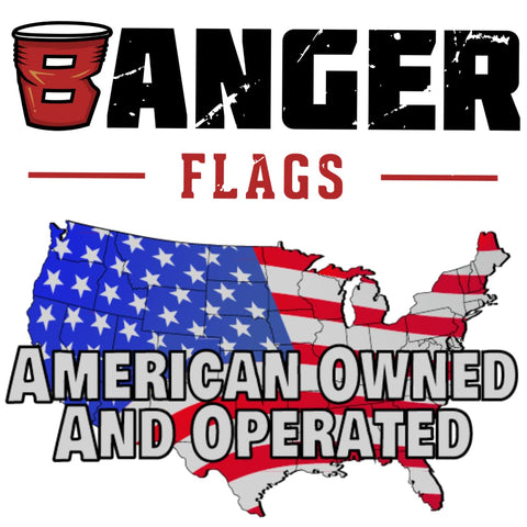 Banger Flags flag with brass grommets for secure wall hanging.