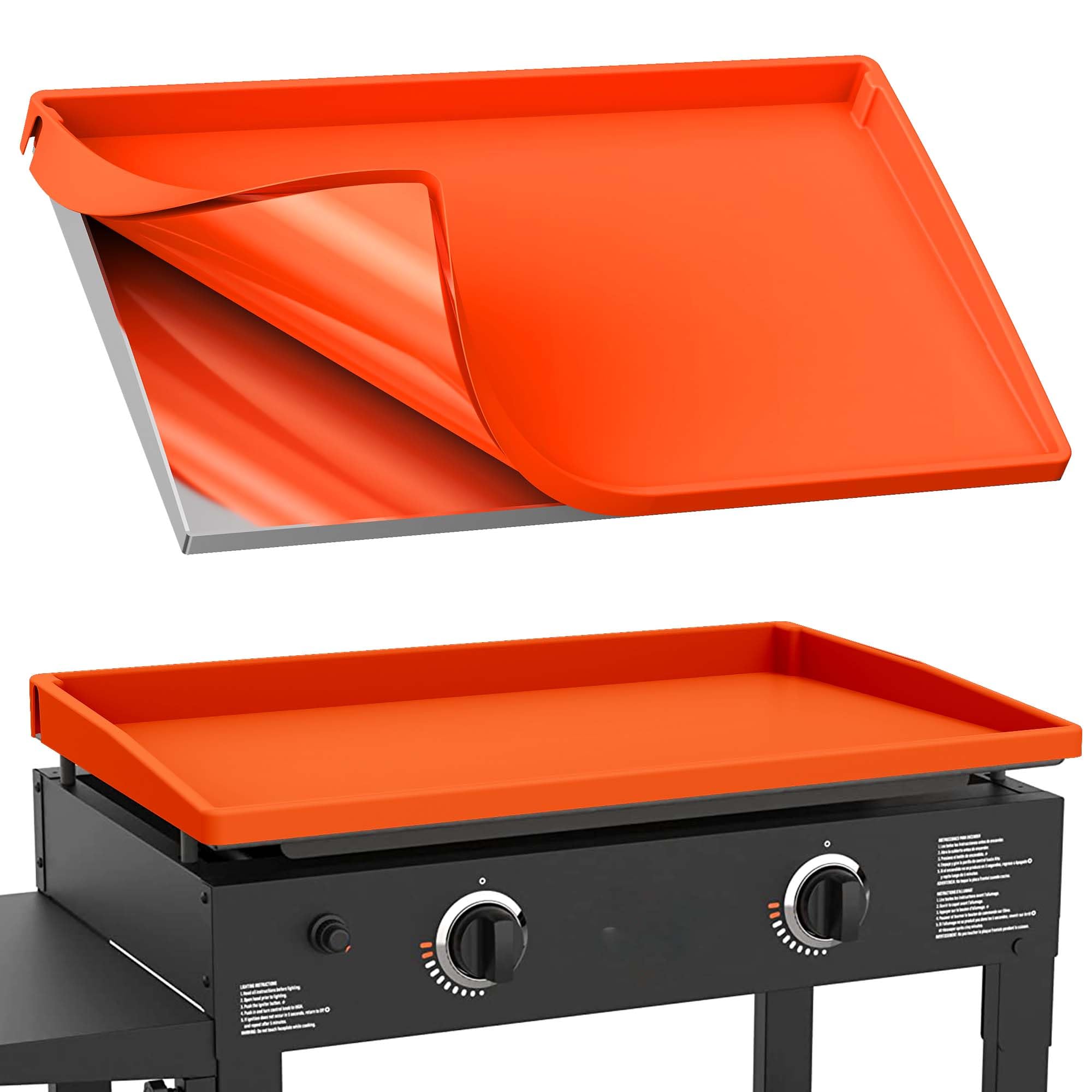 BANGIE 28-inch silicone griddle mat with full-wrap orange design protects against warping