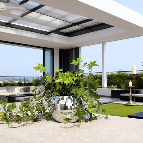 Baobyao disco ball planter with succulent fits modern shelves.