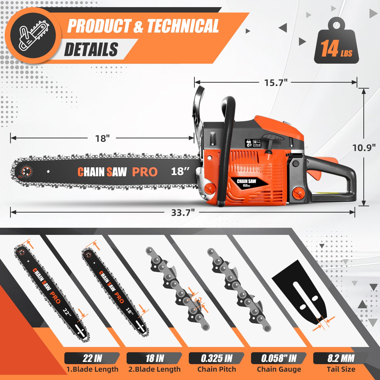 Baotree 62cc chainsaw with 22-inch bar for efficient tree felling