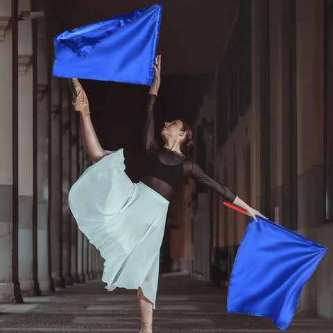 Baoxialikemao worship flag in blue color enhances outdoor stage movement.