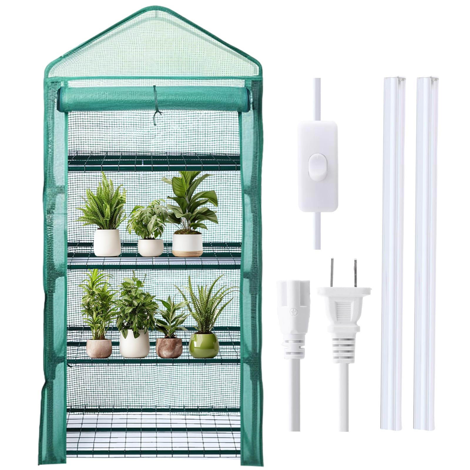 Baquler 4-tier mini greenhouse setup for year-round seed starting and plant protection.
