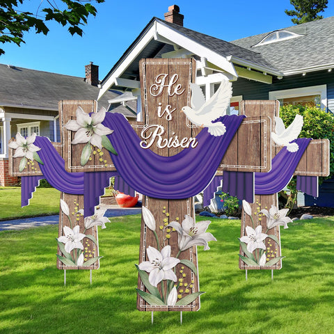 Baquler Easter yard cross with lily and dove, ideal for spring garden display.