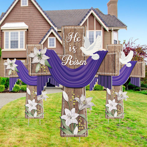 Baquler Easter yard cross with lily and dove, ideal for spring garden display.