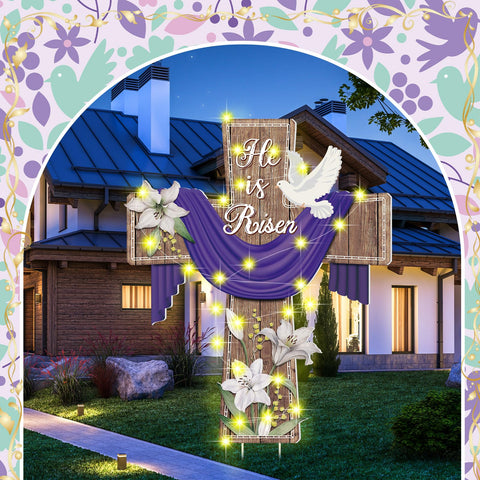 Baquler Easter yard cross with lily and dove, ideal for spring garden display.