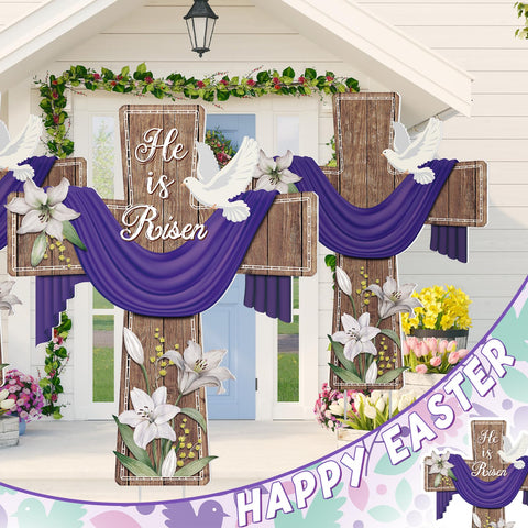 Baquler Easter yard cross with lily and dove, ideal for spring garden display.