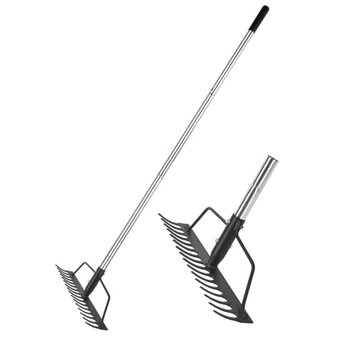 BARAYSTUS 15-inch bow rake with 16 tines for efficient soil loosening and debris clearing