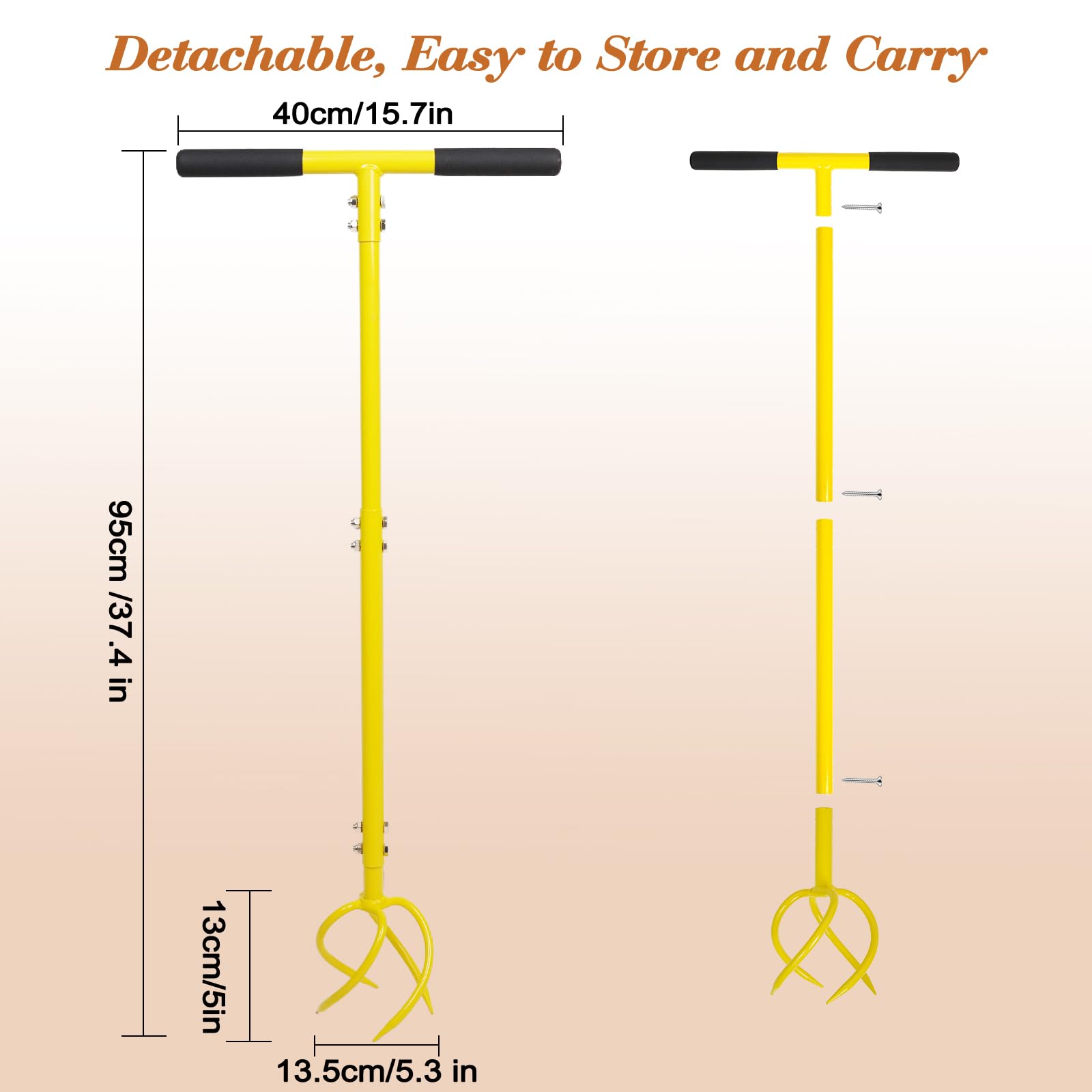 Baraystus Garden Hand Tiller disassemblable design aids compact storage and transport.