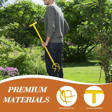 Baraystus Garden Hand Tiller rotating tines ease turning soil in beds.