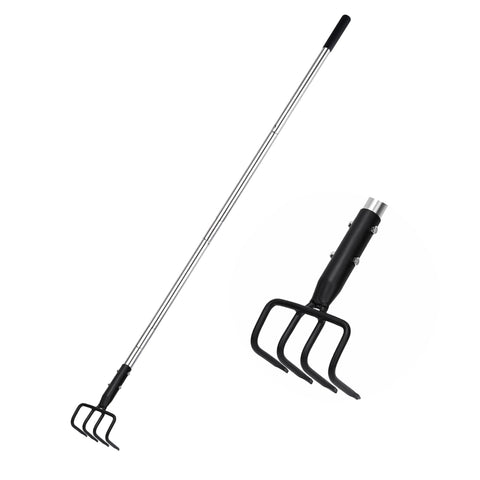 BARAYSTUS long hand cultivator with extendable handle for efficient soil tilling.