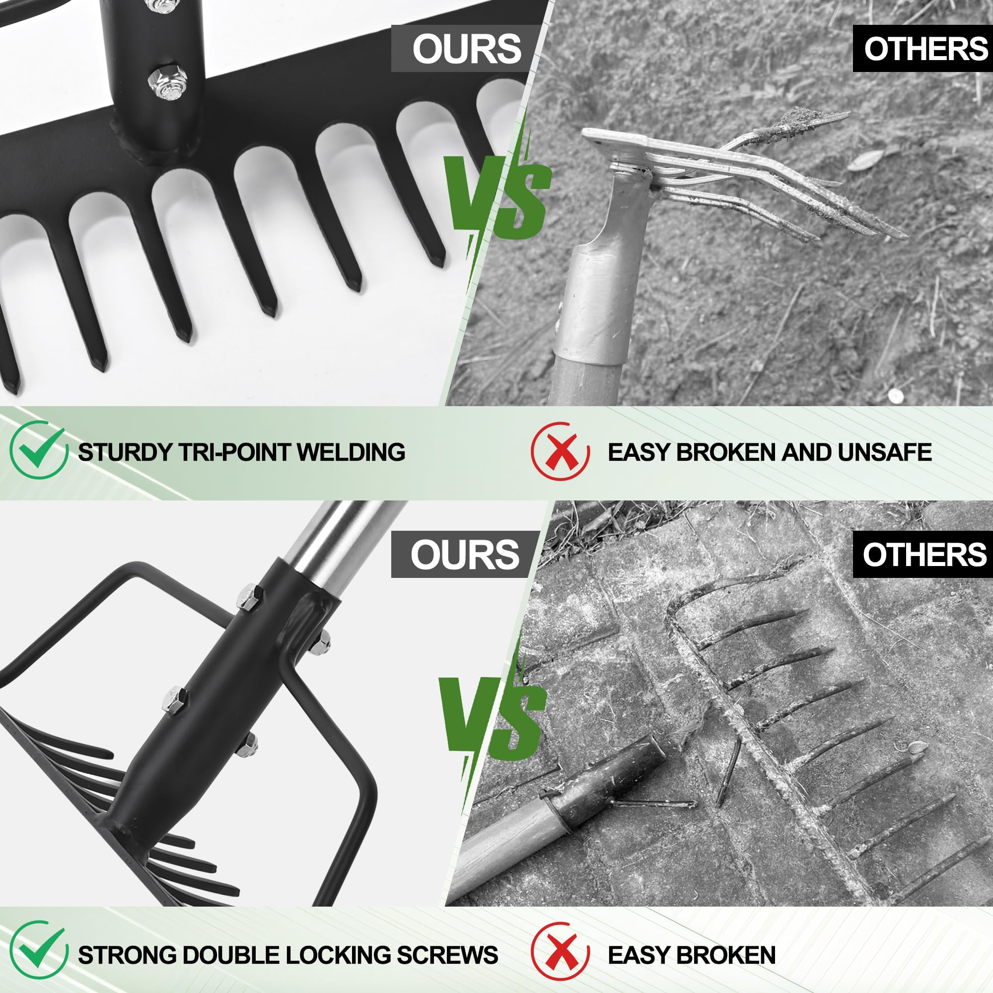 BARAYSTUS rake in action spreading mulch and loosening soil in a lawn