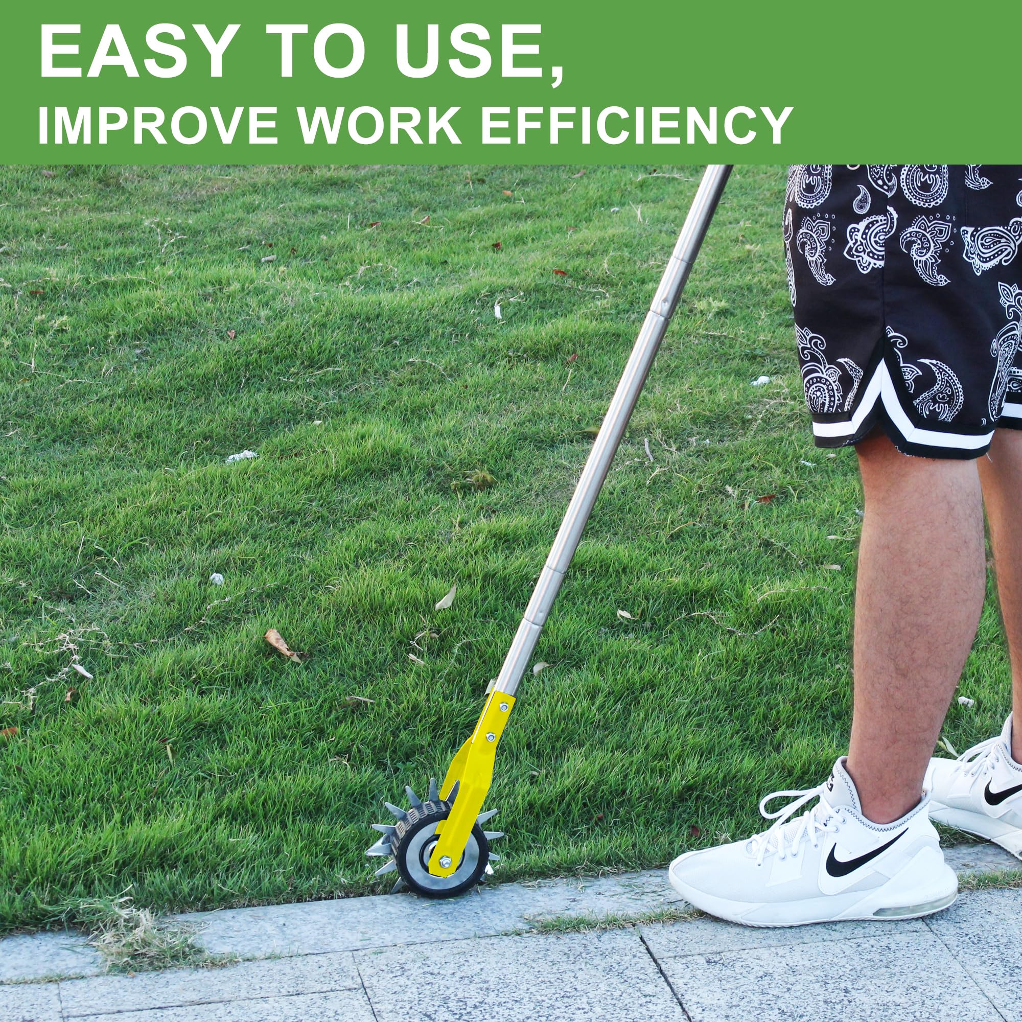 BARAYSTUS sidewalk edger assembly with adjustable height for users.
