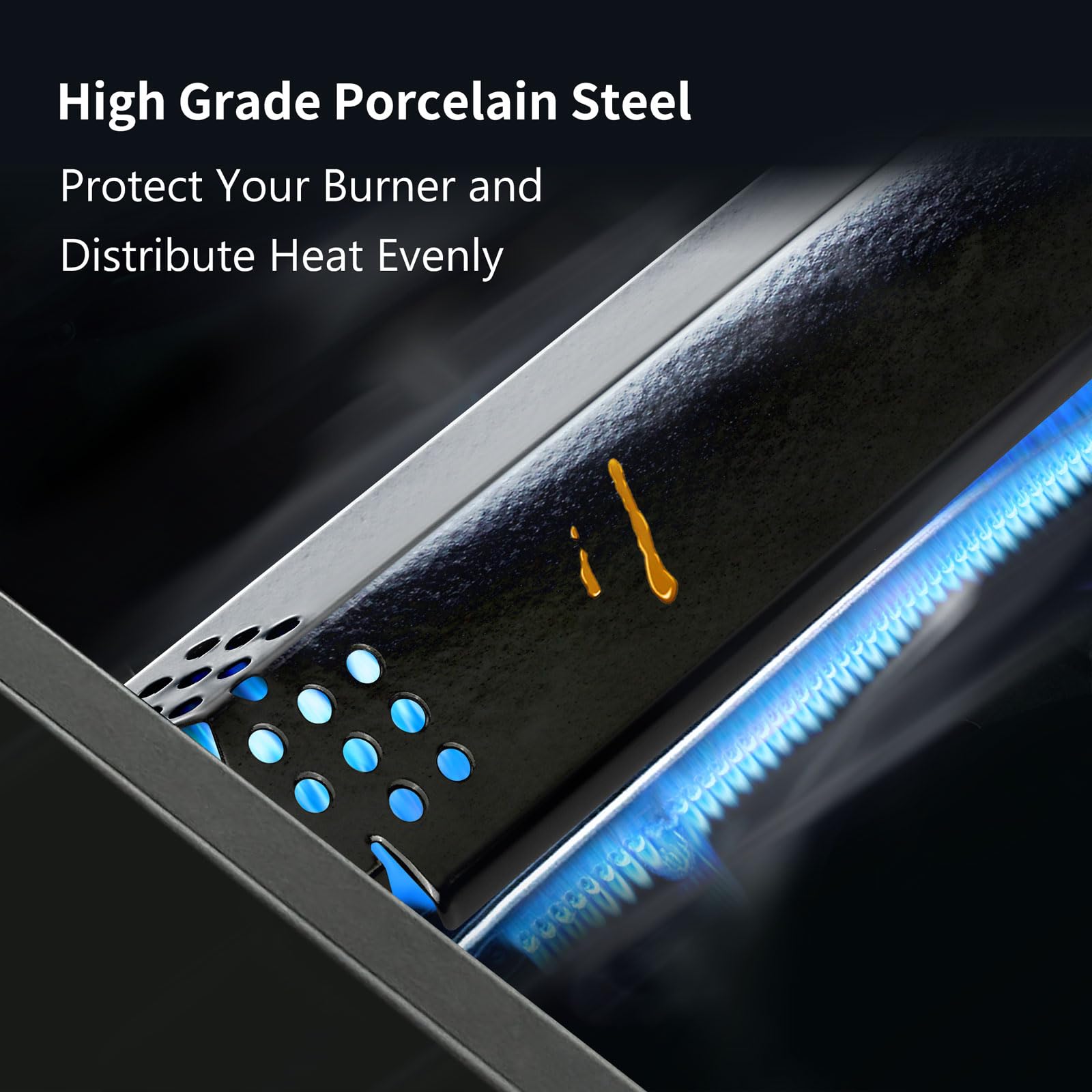 Barbqtime grease drip catcher heat tent demonstrates burner protection and cleaner grates