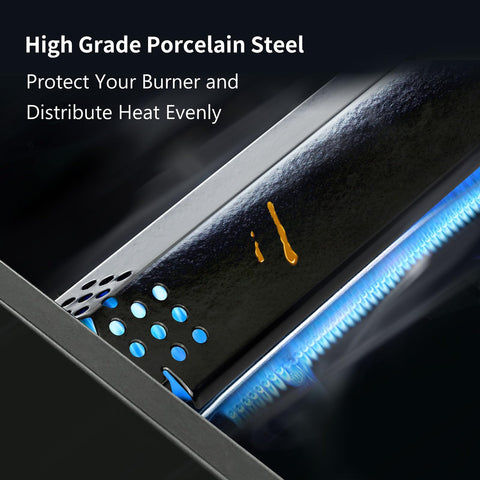 Barbqtime grease drip catcher heat tent demonstrates burner protection and cleaner grates