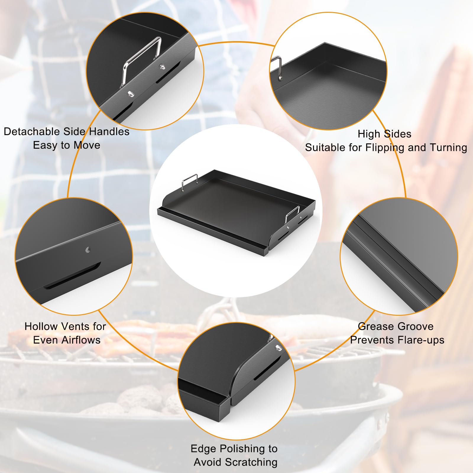 Barbqtime griddle grease trough helps control splatter during cooking